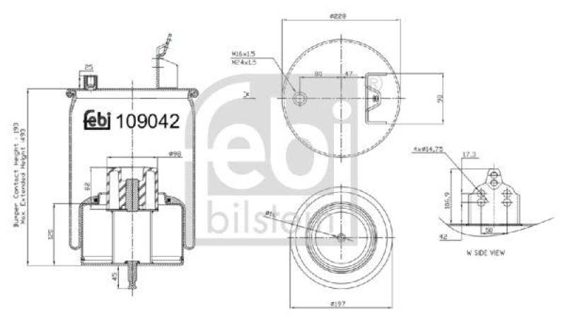 FEBI BILSTEIN 109042 Luftfederbalg mit Stahlkolben und Kolbenstange für Volvo