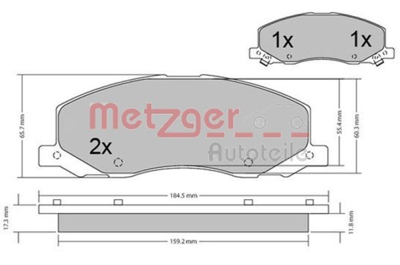 METZGER 1170468 Bremsbelagsatz, Scheibenbremse WVA 24 418