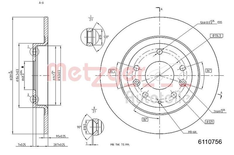 METZGER 6110756 Bremsscheibe Lack/Ks für MAZDA HA