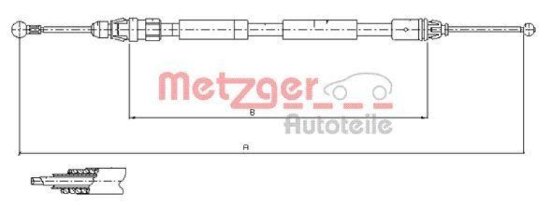 METZGER 11.6807 Seilzug, Feststellbremse für NISSAN/OPEL/RENAULT hinten links