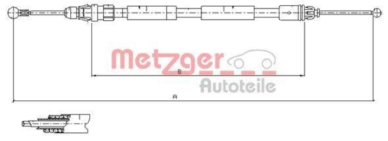 METZGER 11.6808 Seilzug, Feststellbremse für NISSAN/OPEL/RENAULT hinten rechts