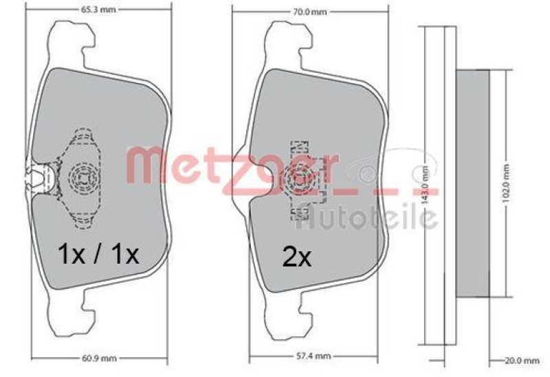 METZGER 1170481 Bremsbelagsatz, Scheibenbremse WVA 20 224