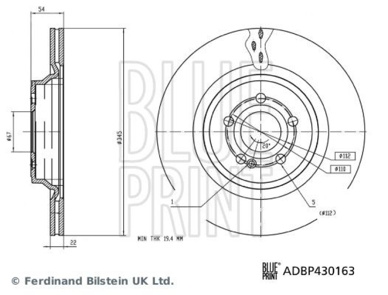 BLUE PRINT ADBP430163 Bremsscheibe für Mercedes-Benz PKW