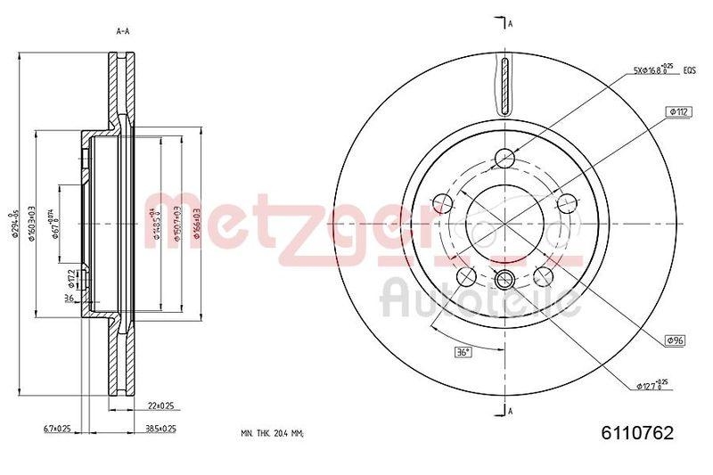 METZGER 6110762 Bremsscheibe Lack/Ks/Ms für BMW VA