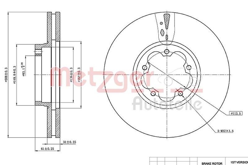 METZGER 6110767 Bremsscheibe Lack/Ks für FORD VA