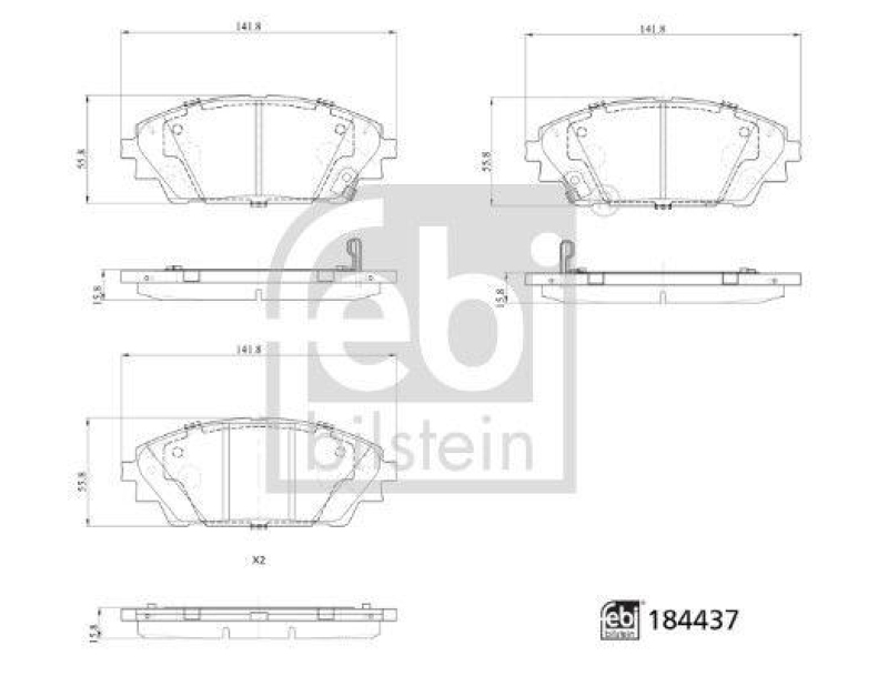 FEBI BILSTEIN 184437 Bremsbelagsatz mit Befestigungsmaterial für MAZDA