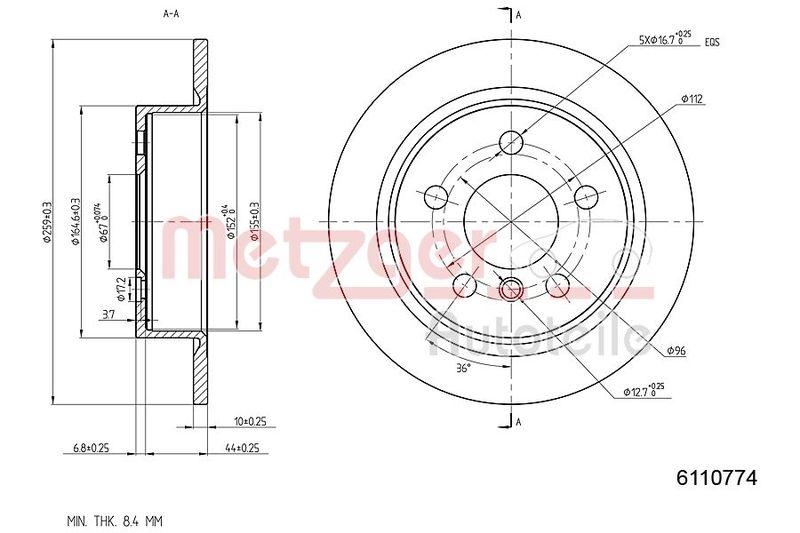 METZGER 6110774 Bremsscheibe Lack/Ks für MINI HA