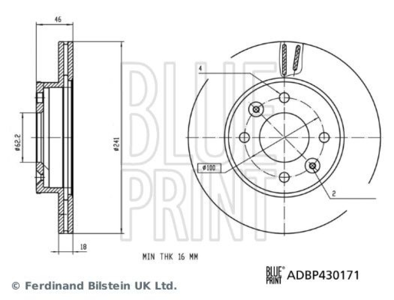 BLUE PRINT ADBP430171 Bremsscheibe f&uuml;r KIA