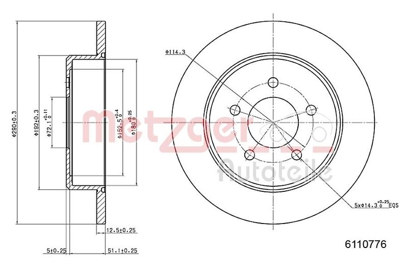 METZGER 6110776 Bremsscheibe Lack/Ks/Hc für CHRYSLER HA