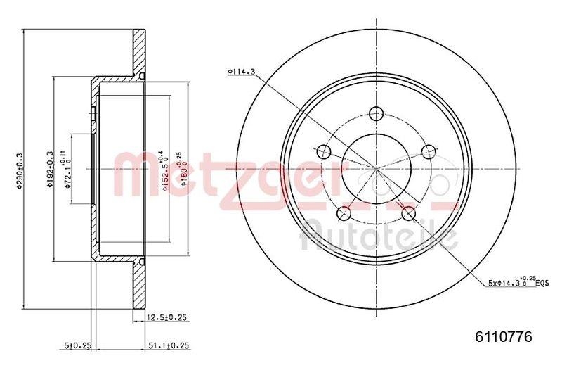 METZGER 6110776 Bremsscheibe Lack/Ks/Hc f&uuml;r CHRYSLER HA