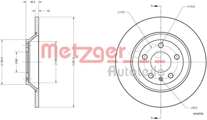 METZGER 6110778 Bremsscheibe Lack/Ks/Ms für AUDI HA