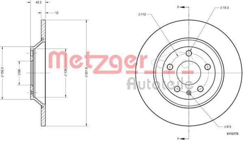 METZGER 6110778 Bremsscheibe Lack/Ks/Ms f&uuml;r AUDI HA