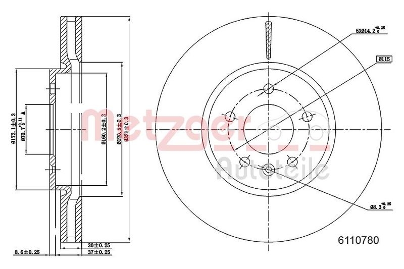 METZGER 6110780 Bremsscheibe Lack/Ks/Ms/Hc für OPEL VA