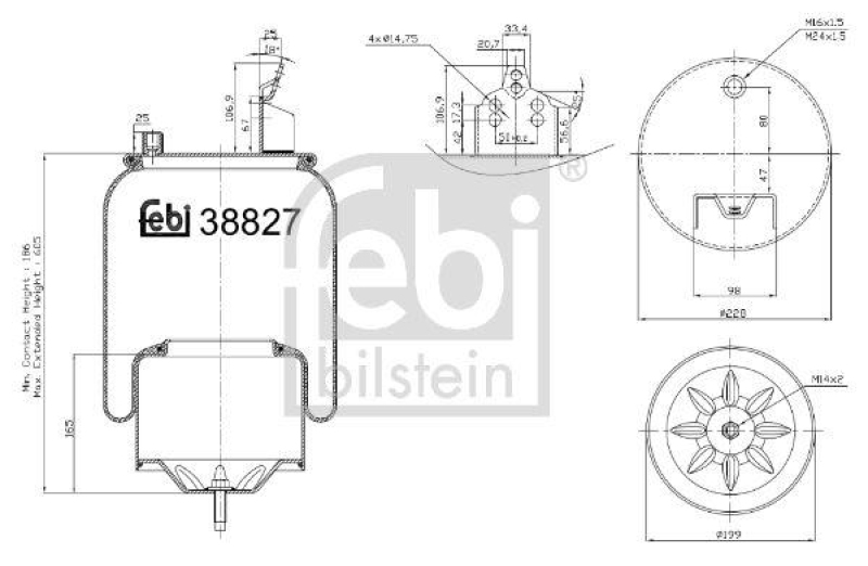 FEBI BILSTEIN 38827 Luftfederbalg mit Stahlkolben und Kolbenstange für Volvo