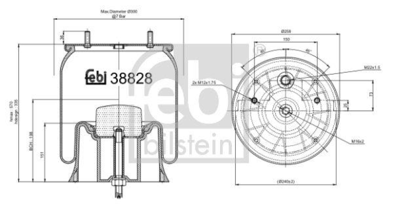 FEBI BILSTEIN 38828 Luftfederbalg mit Kunststoffkolben für Sauer