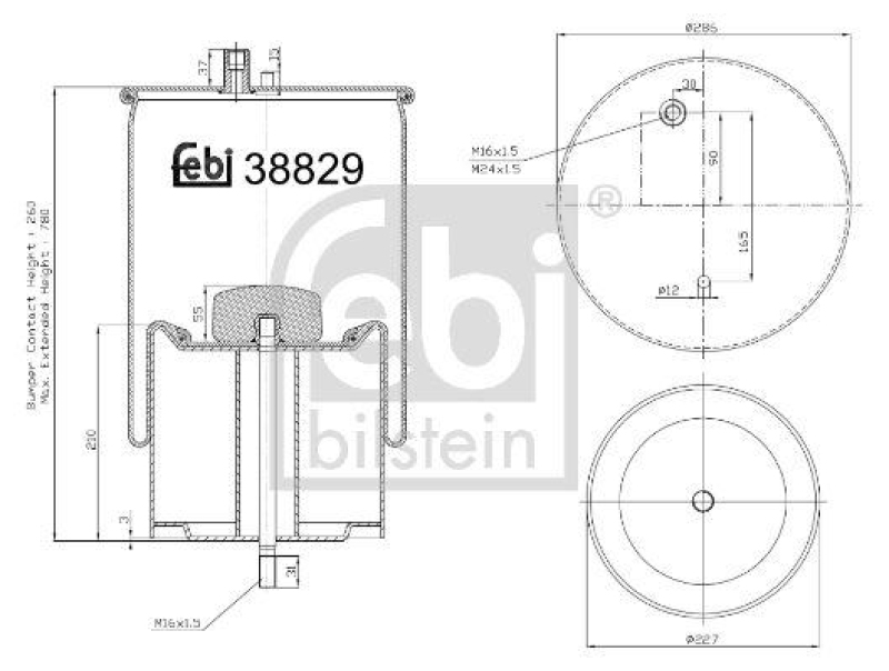 FEBI BILSTEIN 38829 Luftfederbalg mit Stahlkolben und Kolbenstange f&uuml;r RENAULT (RVI)