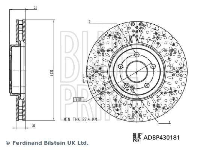 BLUE PRINT ADBP430181 Bremsscheibe f&uuml;r Mercedes-Benz PKW