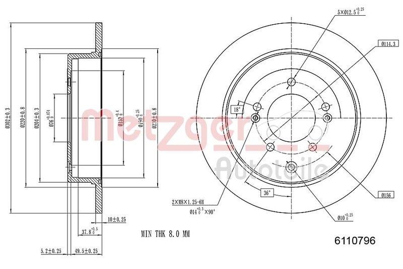 METZGER 6110796 Bremsscheibe Lack/Ks/Ms für HYUNDAI HA