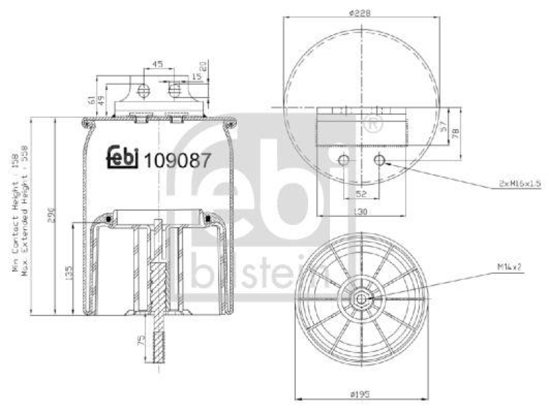 FEBI BILSTEIN 109087 Luftfederbalg mit Kunststoffkolben und Kolbenstange für Iveco