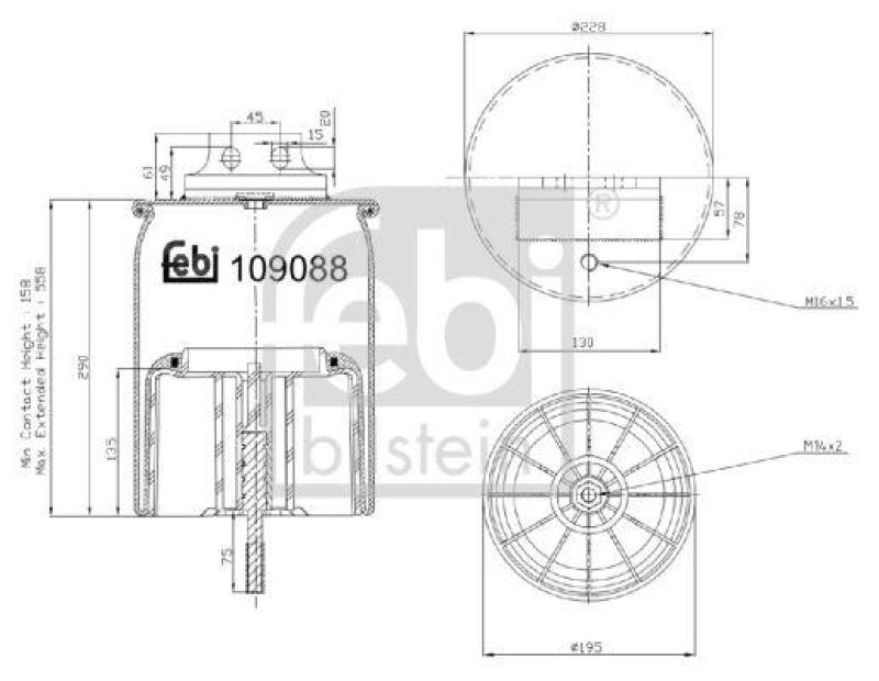 FEBI BILSTEIN 109088 Luftfederbalg mit Kunststoffkolben und Kolbenstange für Iveco