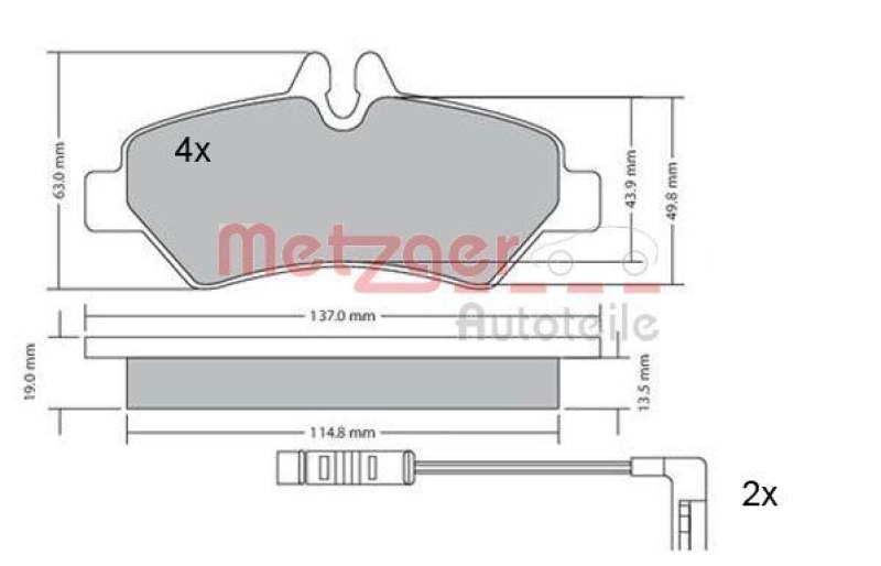 METZGER 1170037 Bremsbelagsatz, Scheibenbremse WVA 29 190