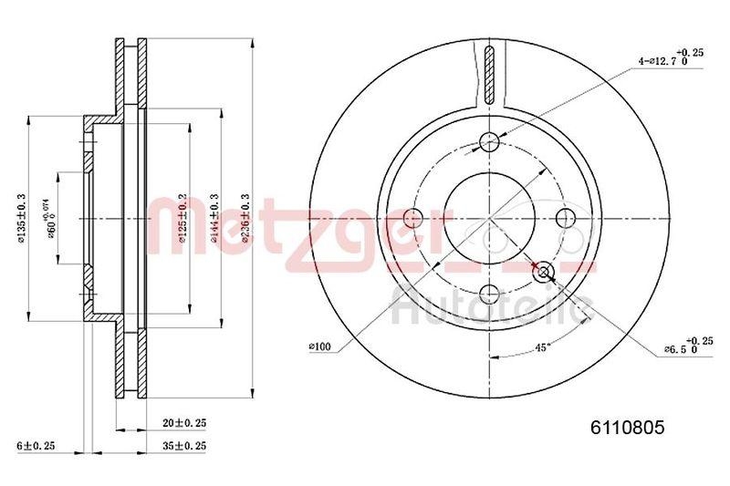 METZGER 6110805 Bremsscheibe Lack/Ks/Ms für OPEL VA