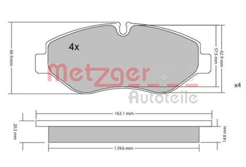 METZGER 1170040 Bremsbelagsatz, Scheibenbremse WVA 29 192