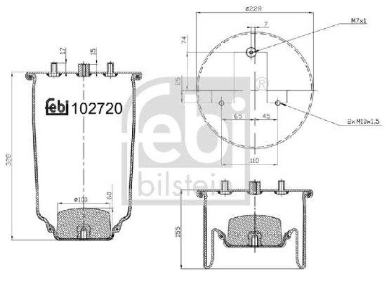 FEBI BILSTEIN 102720 Luftfederbalg ohne Kolben für Iveco