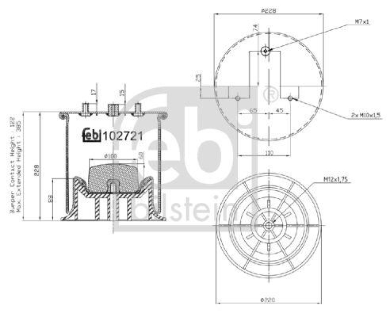 FEBI BILSTEIN 102721 Luftfederbalg mit Kunststoffkolben für Iveco