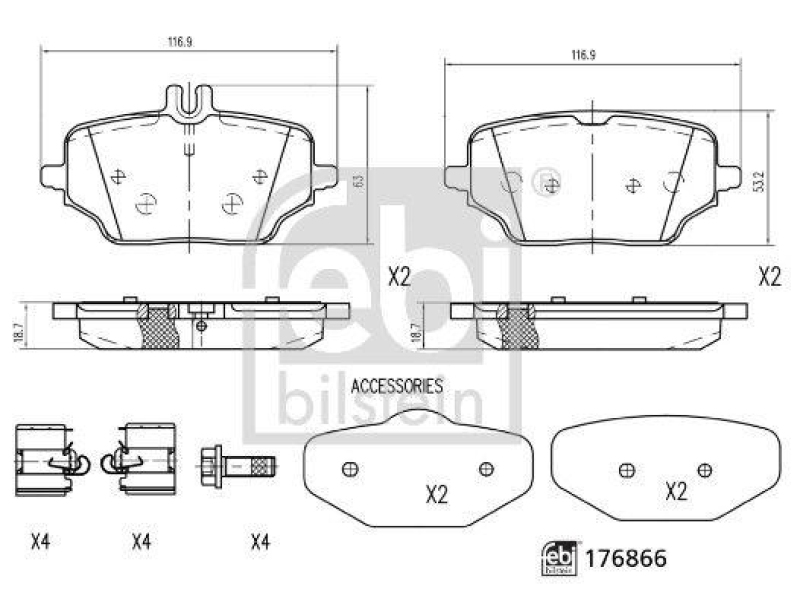 FEBI BILSTEIN 176866 Bremsbelagsatz mit Befestigungsmaterial für Mercedes-Benz