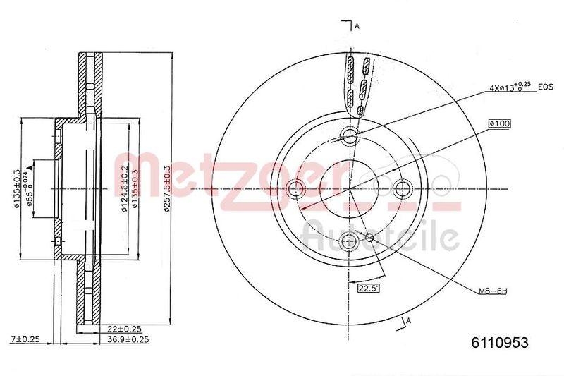 METZGER 6110953 Bremsscheibe Lack/Ks für MAZDA VA links/rechts