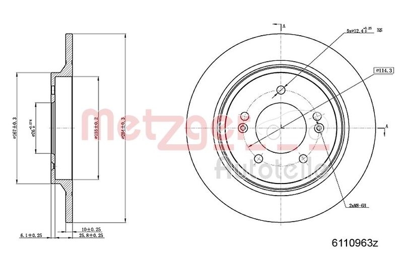 METZGER 6110963 Bremsscheibe Lack/Ks/Hc für HYUNDAI/KIA HA links/rechts