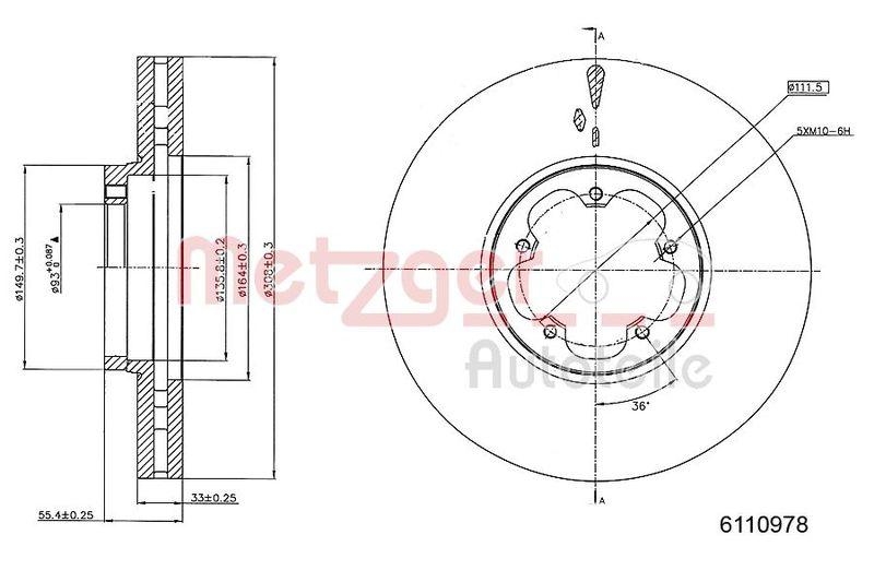 METZGER 6110978 Bremsscheibe Lack/Ks/Hc für FORD VA