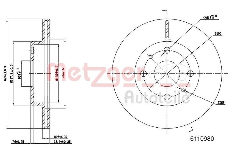 METZGER 6110980 Bremsscheibe Lack/Ks für DAIHATSU/SUBARU VA links/rechts