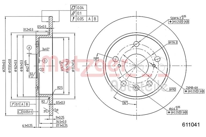 METZGER 6111041 Bremsscheibe Lack/Ks für SUZUKI HA links/rechts