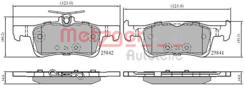 METZGER 1170896 Bremsbelagsatz, Scheibenbremse WVA 25 841