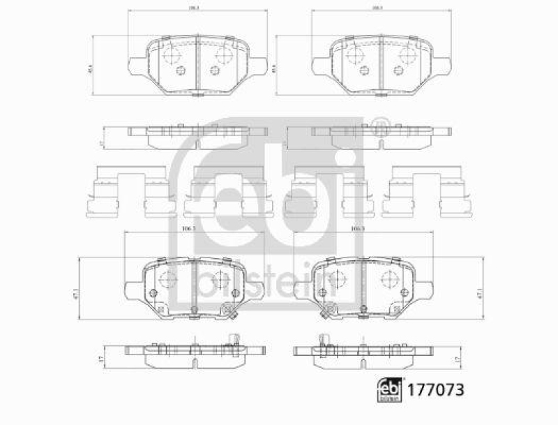 FEBI BILSTEIN 177073 Bremsbelagsatz mit Klammern für Vauxhall