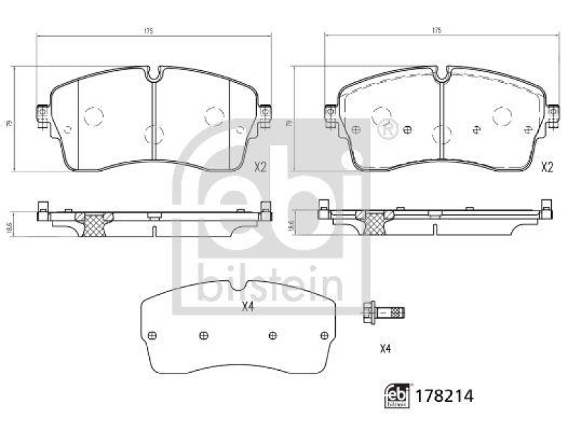 FEBI BILSTEIN 178214 Bremsbelagsatz mit Schrauben für Land Rover