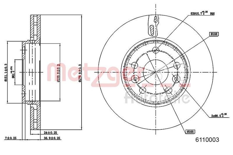 METZGER 6110003 Bremsscheibe Lack/Ks für RENAULT VA