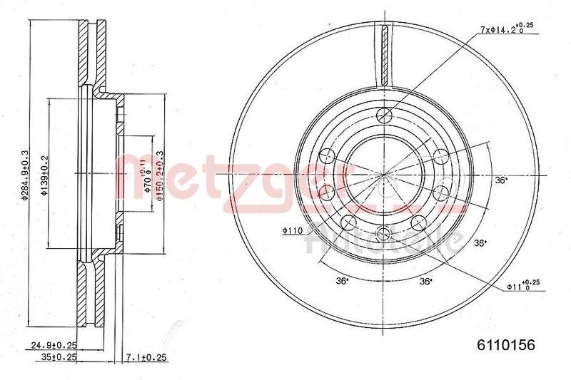 METZGER 6110156 Bremsscheibe Lack/Ks/Hc für OPEL VA