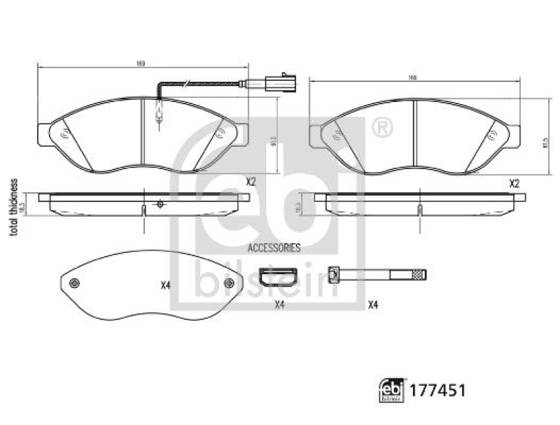 FEBI BILSTEIN 177451 Bremsbelagsatz mit Befestigungsmaterial für CITROEN