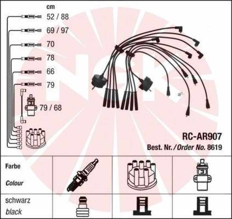 NGK 8619 Zündleitungssatz RC-AR907 |Zündkabel