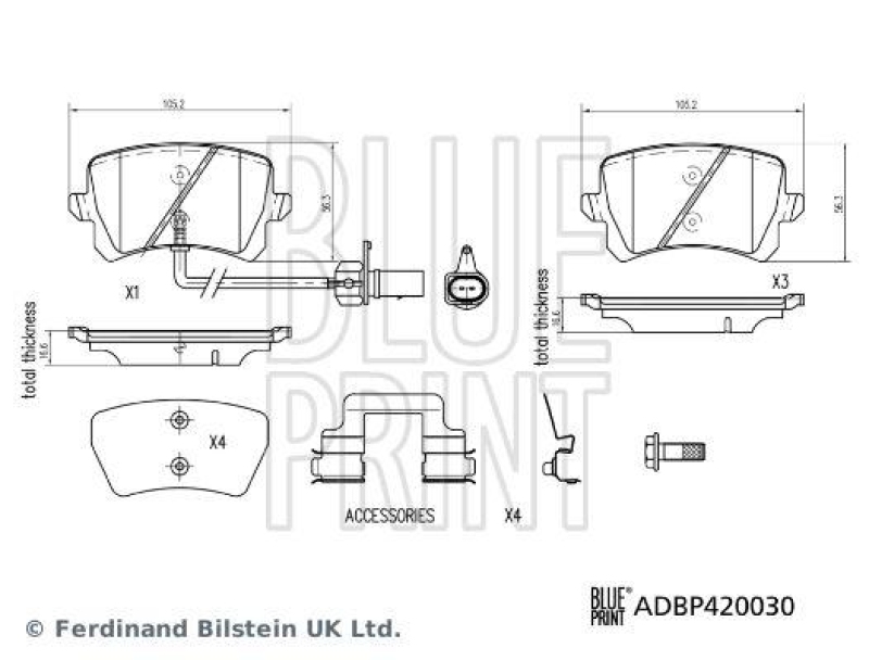 BLUE PRINT ADBP420030 Bremsbelagsatz mit Befestigungsmaterial für VW-Audi