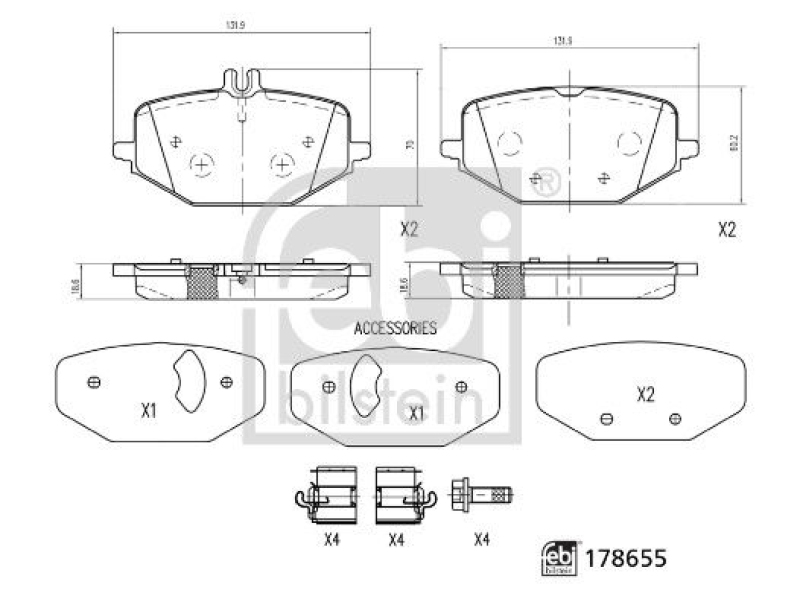 FEBI BILSTEIN 178655 Bremsbelagsatz mit Befestigungsmaterial für Mercedes-Benz