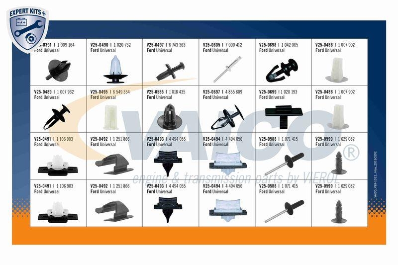 VAICO V99-1012 Sortiment, Befestigungselemente Universalclips Sortiment Ford