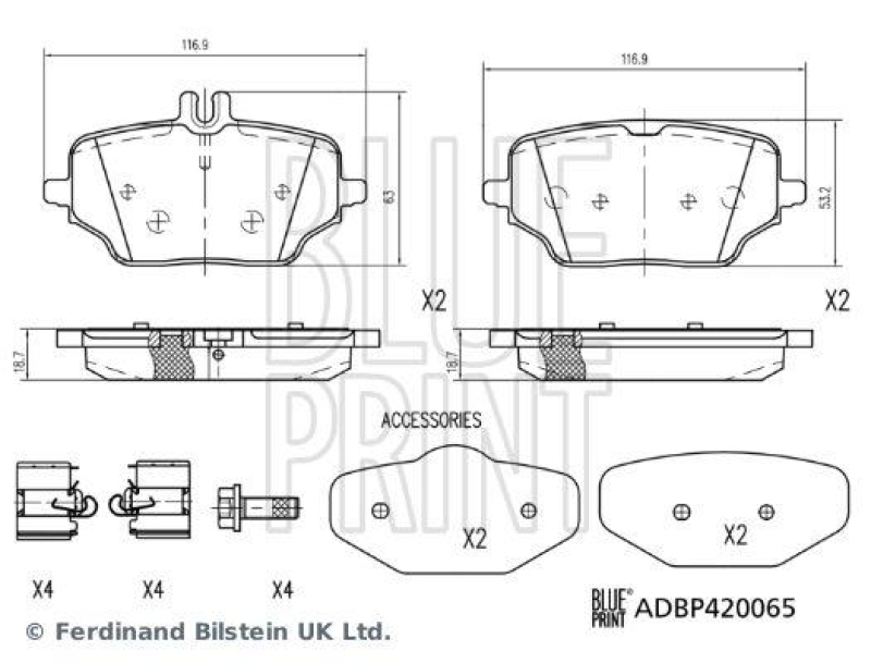 BLUE PRINT ADBP420065 Bremsbelagsatz mit Befestigungsmaterial für Mercedes-Benz PKW