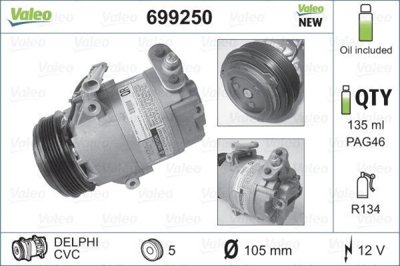 VALEO 699250 Kompressor OPEL Astra F & G, Corsa D