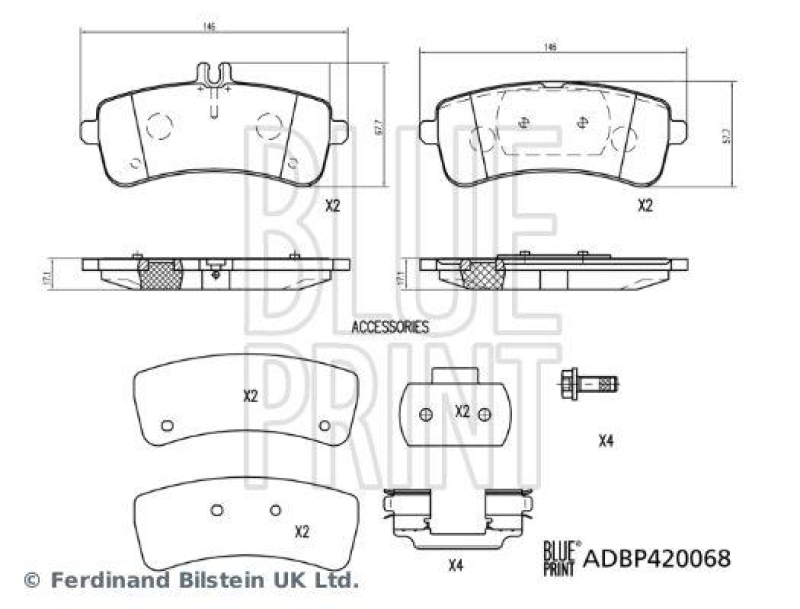 BLUE PRINT ADBP420068 Bremsbelagsatz mit Anbaumaterial für Mercedes-Benz PKW