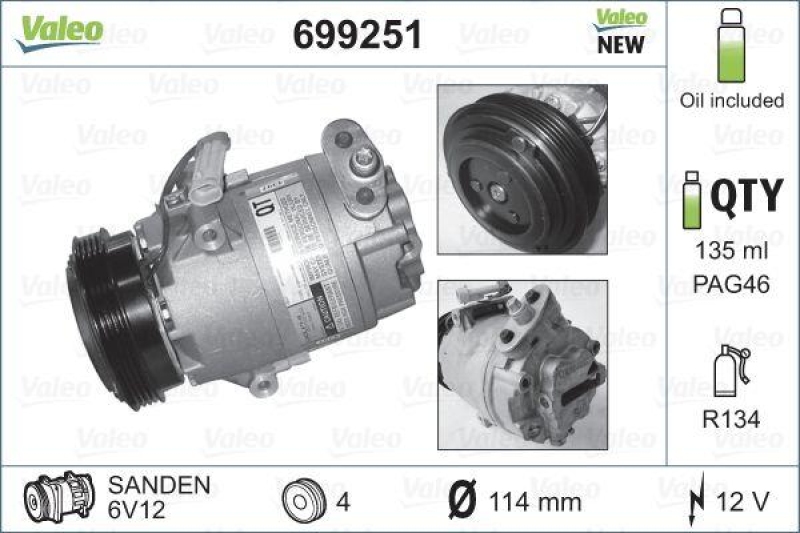 VALEO 699251 Kompressor OPEL Astra G, Corsa D