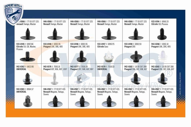 VAICO V99-1034 Sortiment, Befestigungselemente Universalclips Sortiment Franz. Fzg.